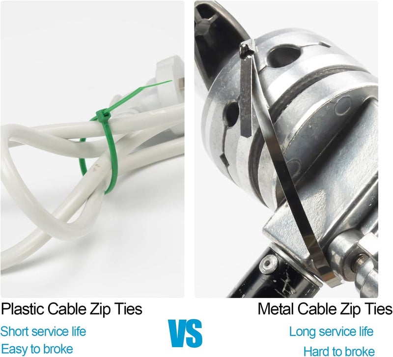 XINGO 11.8 Inch Metal Zip Ties (200 Pack), 304 Stainless Steel Heavy Duty Zip Ties, 300lbs Tensile Strength, Multi-Purpose Self-locking Cable Ties for Exhaust Wrap, Outdoor and Canopy Etc - Image 5